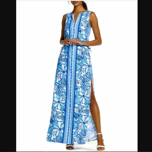 Lilly Pulitzer Dresses & Skirts - Lilly Pulitzer Dress Womens 6 Blue White Floral Donna Maxi Romper Sleeveless